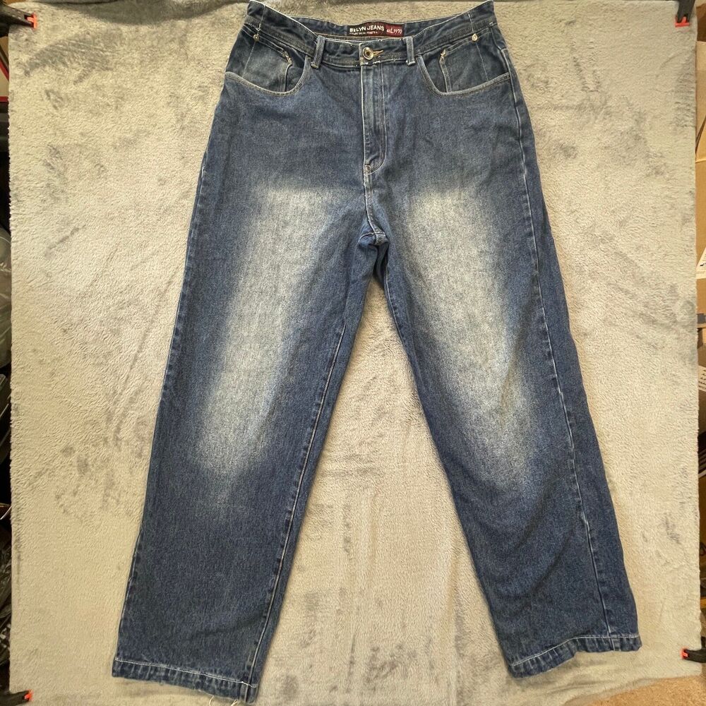 BKLYN Jeans Mens 36x34 Blue Baggy Wide Streetwear Skater Classic Original